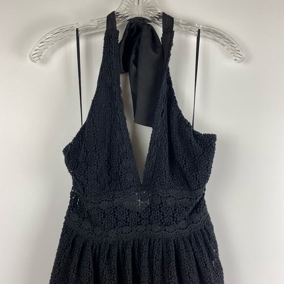 Free People So Sweetly Halter Dress Eyelet Black Womens Size 2 - Picture 4 of 12